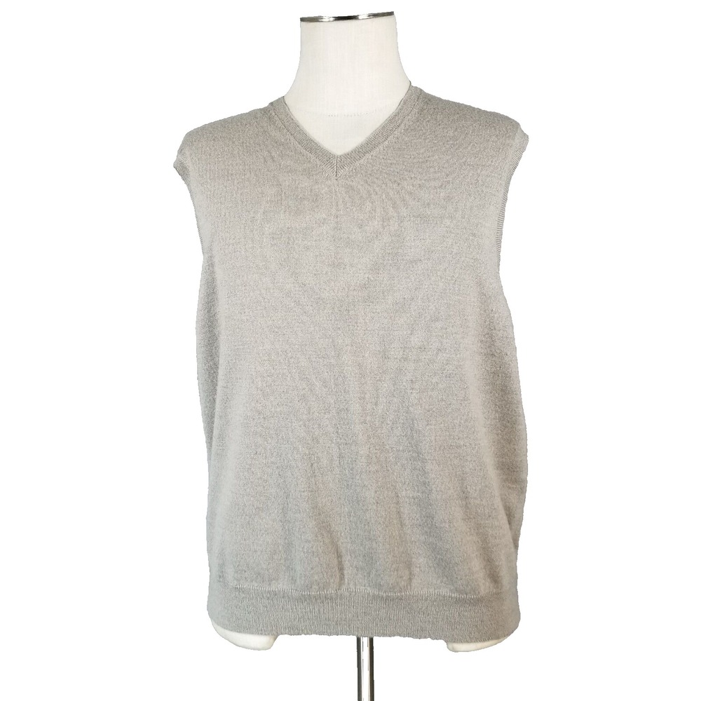 Club Room sweater vest men's large gray v-neck Merino wool luxury preppy